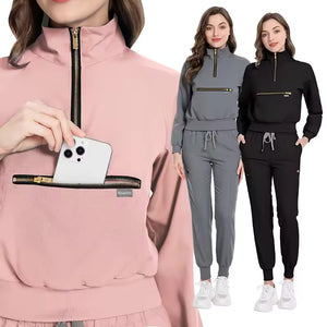 Women’s Long Sleeve Nursing Scrubs –  Jacket Pants Medical Nurse Uniforms Hospital Doctor Workwear