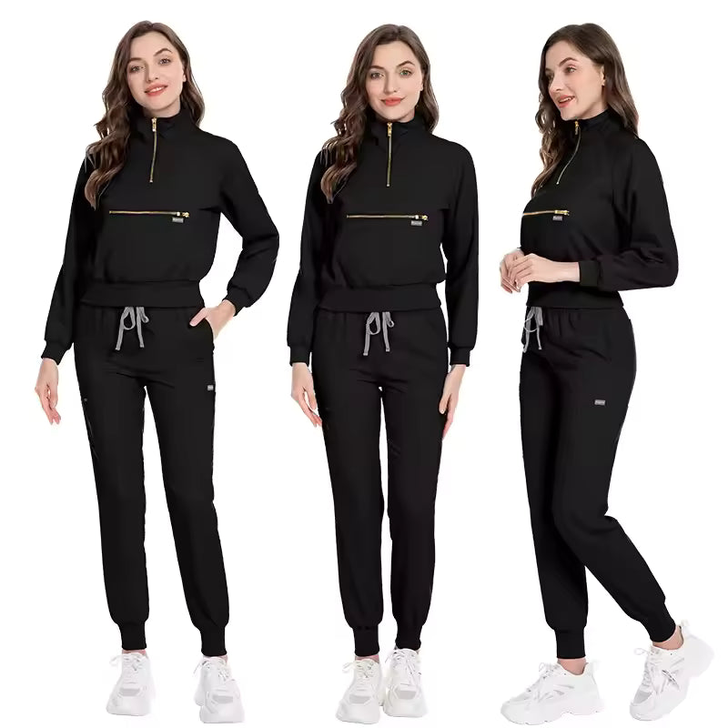 Women’s Long Sleeve Nursing Scrubs –  Jacket Pants Medical Nurse Uniforms Hospital Doctor Workwear