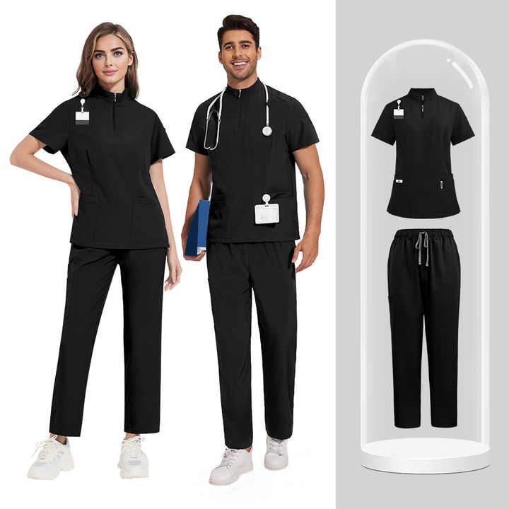 Unisex Zipper Medical Scrubs Set – Breathable, Short Sleeve