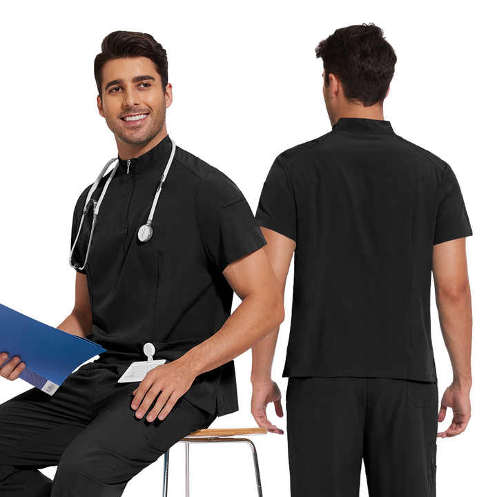 Unisex Zipper Medical Scrubs Set – Breathable, Short Sleeve