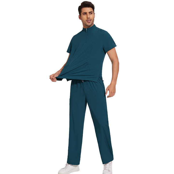 Unisex Zipper Medical Scrubs Set – Breathable, Short Sleeve