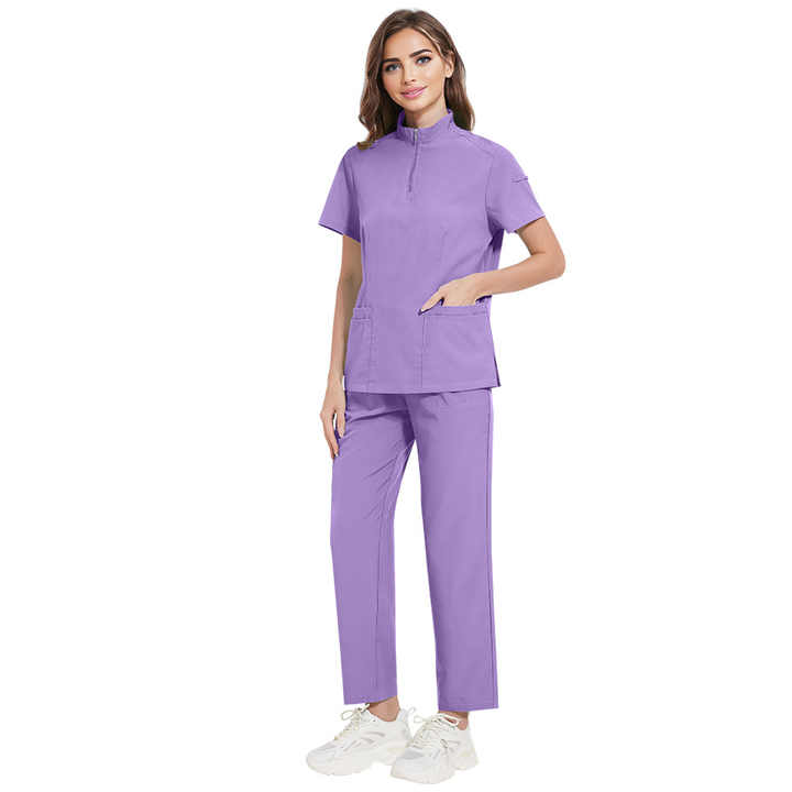 Unisex Zipper Medical Scrubs Set – Breathable, Short Sleeve