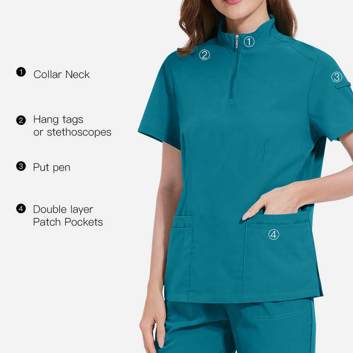 Unisex Zipper Medical Scrubs Set – Breathable, Short Sleeve