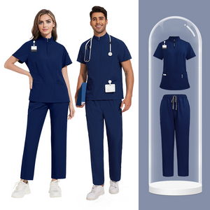 Unisex Zipper Medical Scrubs Set – Breathable, Short Sleeve