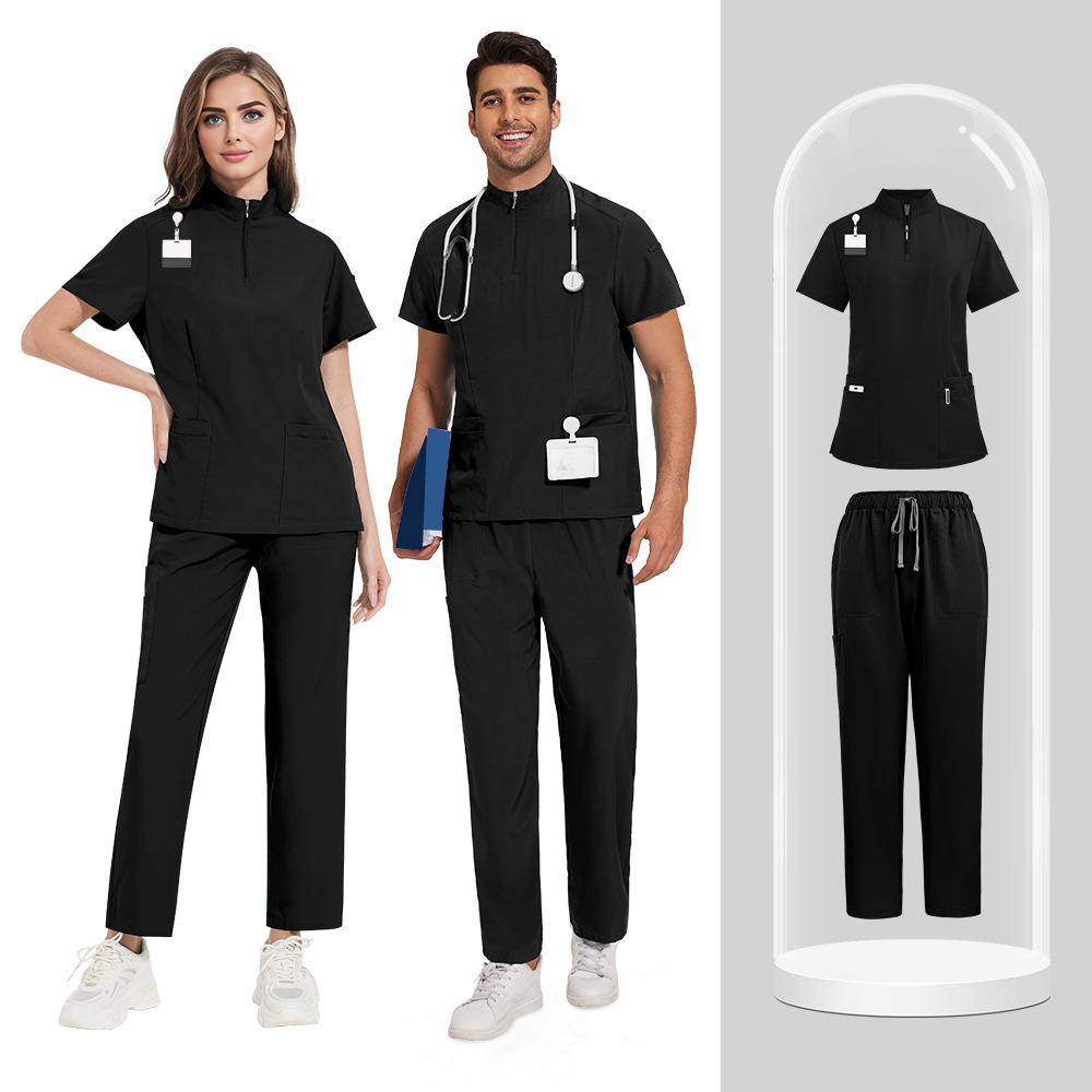Unisex Zipper Medical Scrubs Set – Breathable, Short Sleeve