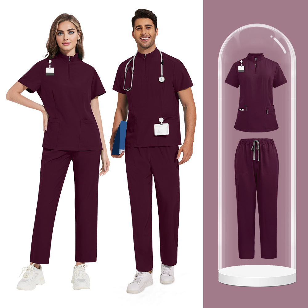 Unisex Zipper Medical Scrubs Set – Breathable, Short Sleeve