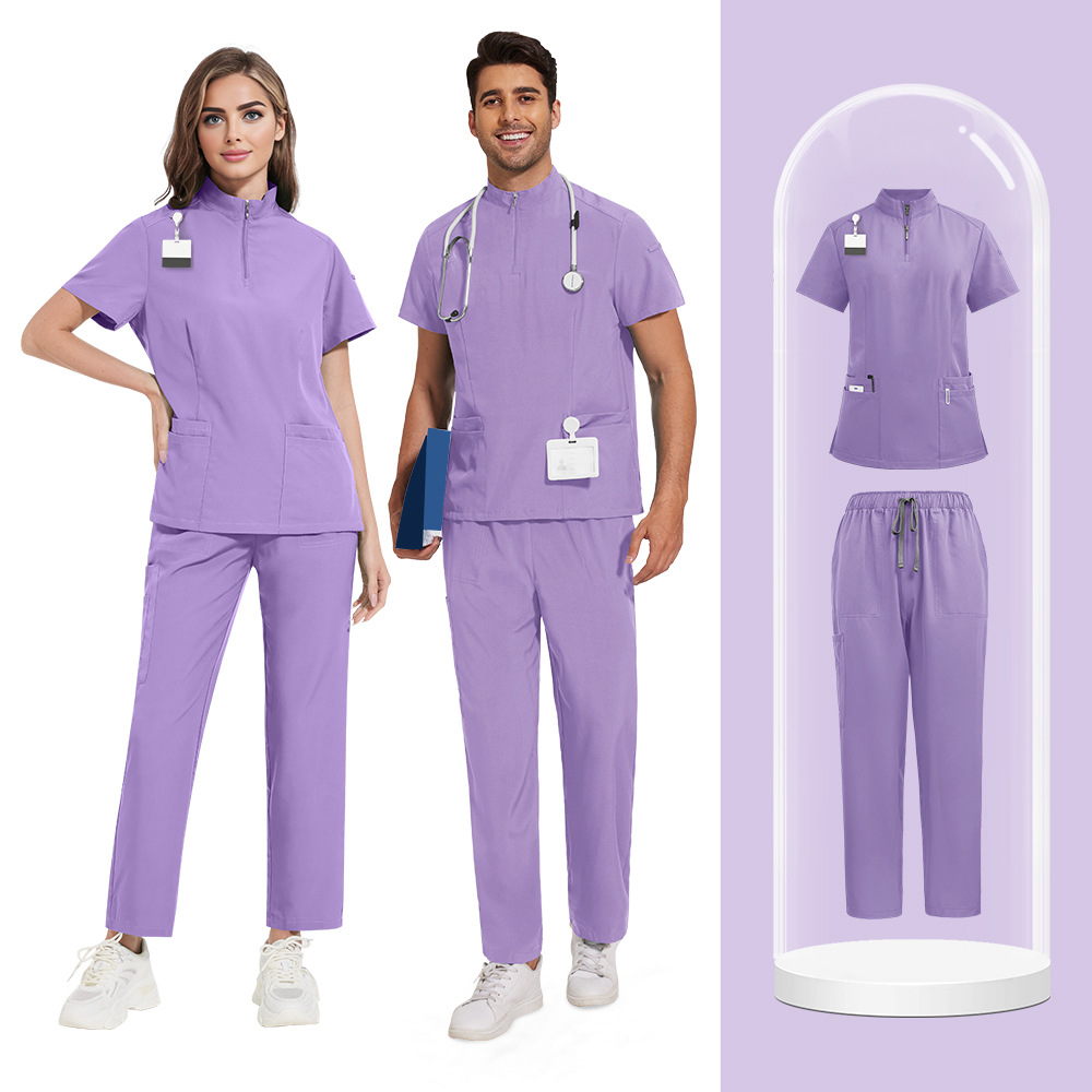 Unisex Zipper Medical Scrubs Set – Breathable, Short Sleeve
