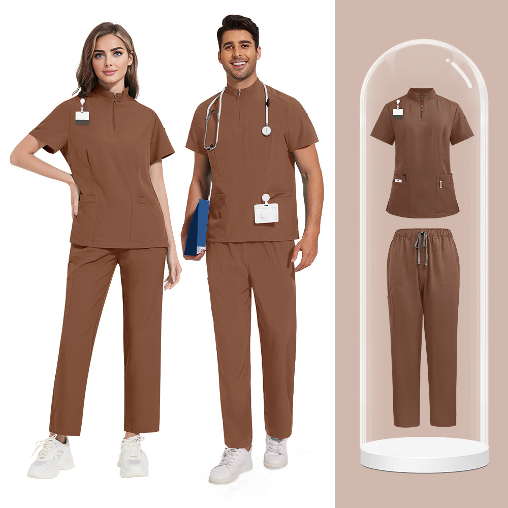 Unisex Zipper Medical Scrubs Set – Breathable, Short Sleeve