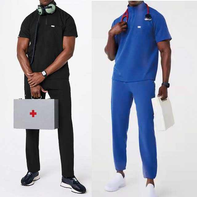 Men’s Breathable Jogger Medical Scrubs – Band Collar, Plus Size