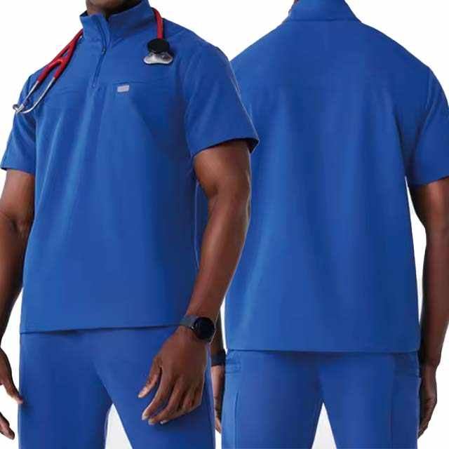 Men’s Breathable Jogger Medical Scrubs – Band Collar, Plus Size